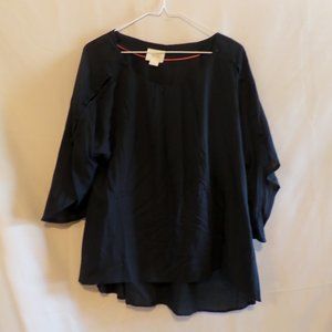 Maeve Anthropologie Braxton Women’s Split Button Sleeve Black Blouse-Size Small